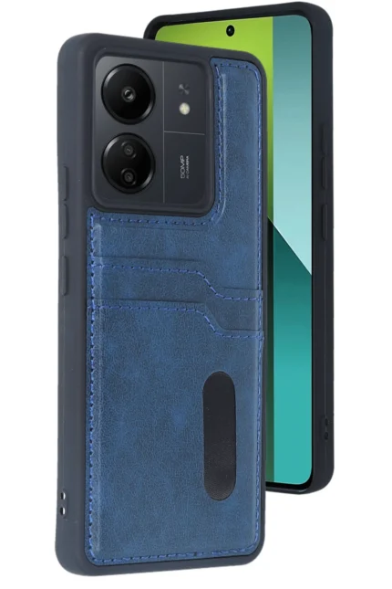 Uray store Xiaomi Redmi 13C Kılıf Sara Kartvizitli Deri Kılıf - Lacivert