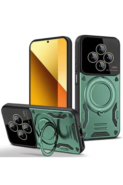 Uray store Xiaomi Redmi 14C Kılıf Joy Lens Standlı Kapak - Koyu Yeşil