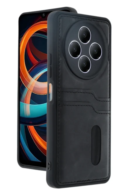 Uray store Xiaomi Redmi 14C Kılıf Sara Kartvizitli Deri Kılıf - Siyah