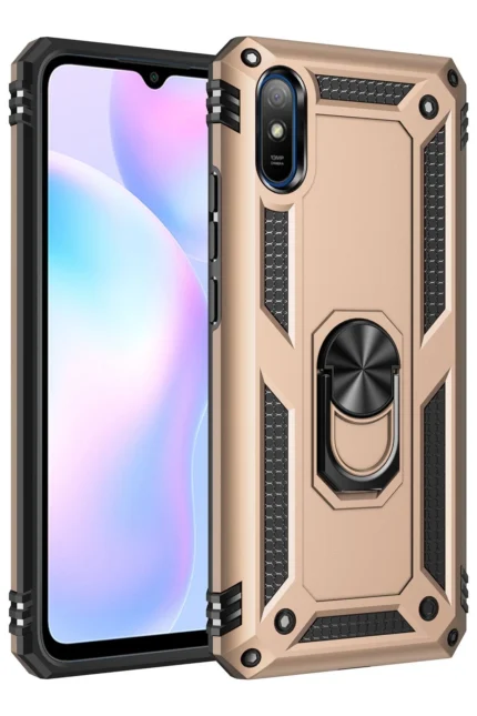 Uray store Xiaomi Redmi 9A Kılıf Sofya Yüzüklü Silikon Kapak - Gold