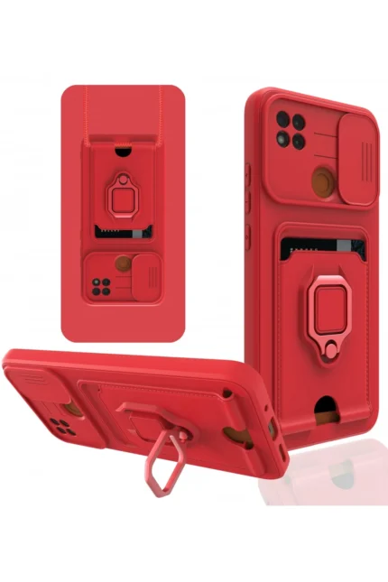 Uray store Xiaomi Redmi 9C Kılıf Zuma Kartvizitli Yüzüklü Silikon - Kırmızı