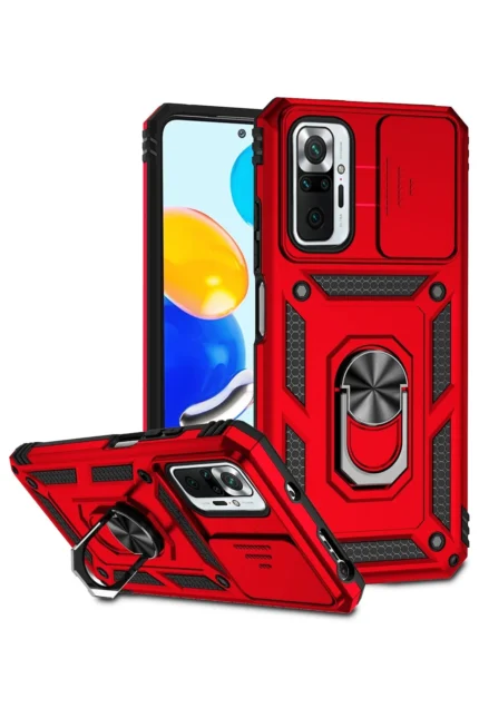 Uray store Xiaomi Redmi Note 10 Pro Kılıf Pars Lens Yüzüklü Silikon - Kırmızı