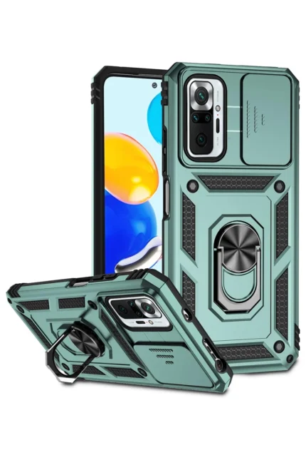 Uray store Xiaomi Redmi Note 10 Pro Kılıf Pars Lens Yüzüklü Silikon - Yeşil