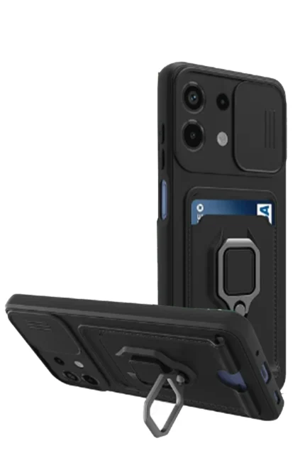 Uray store Xiaomi Redmi Note 13 4G Kılıf Zuma Kartvizitli Yüzüklü Silikon - Siyah