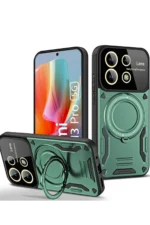 Uray store Xiaomi Redmi Note 13 Pro 4G Kılıf Joy Lens Standlı Kapak - Koyu Yeşil