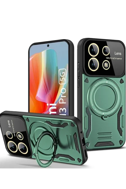 Uray store Xiaomi Redmi Note 13 Pro 4G Kılıf Joy Lens Standlı Kapak - Koyu Yeşil