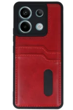 Uray store Xiaomi Redmi Note 13 Pro 4G Kılıf Sara Kartvizitli Deri Kılıf - Kırmızı - Görsel 2