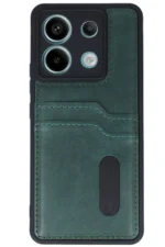 Uray store Xiaomi Redmi Note 13 Pro 4G Kılıf Sara Kartvizitli Deri Kılıf - Koyu Yeşil - Görsel 2