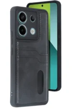 Uray store Xiaomi Redmi Note 13 Pro 4G Kılıf Sara Kartvizitli Deri Kılıf - Siyah