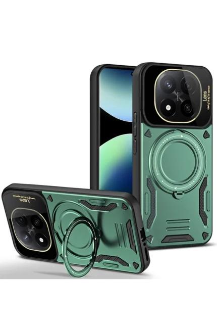 Uray store Xiaomi Redmi Note 14 Pro 4G Kılıf Joy Lens Standlı Kapak - Koyu Yeşil