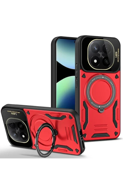 Uray store Xiaomi Redmi Note 14 Pro 5G Kılıf Joy Lens Standlı Kapak - Kırmızı