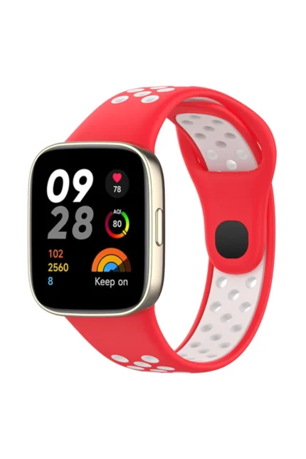 Uray store Xiaomi Redmi Watch 3 Spor Delikli Kordon - Kırmızı-Beyaz