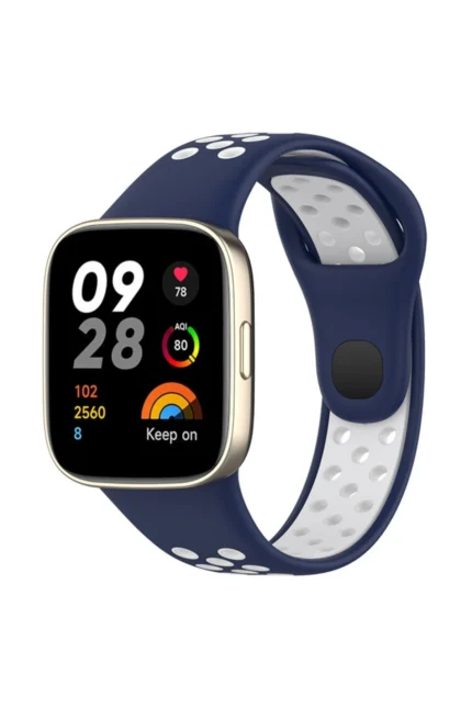 Uray store Xiaomi Redmi Watch 3 Spor Delikli Kordon - Lacivert-Beyaz
