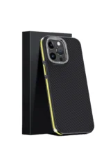 Joko Apple iPhone 15 Pro Max Kılıf Aramid 600D Kevlar Karbon Fiber Magsafe Kapak - Sarı - Görsel 2
