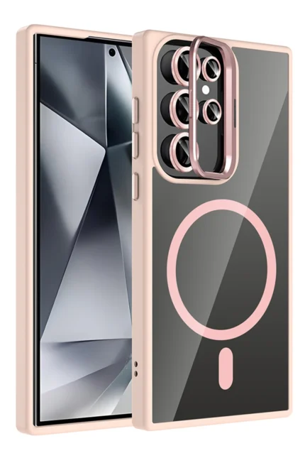 Joko Samsung Galaxy S23 Ultra Remim Lensli Magsafe Standlı Kapak - Pembe