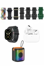 Karler Bass K28 Kombo 7 Adet Kordon Akıllı Saat Airpods Kulaklık Kablosuz Hoparlör Set - Siyah