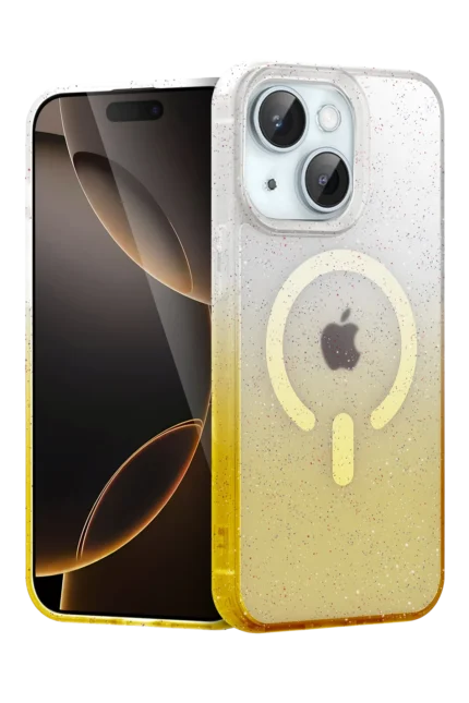 Uray store Apple iPhone 14 Pummel Shiny Magsafe Kapak - Gold