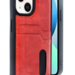 Uray store Apple iPhone 15 Sara Kartvizitli Deri Kılıf - Kırmızı