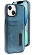 Uray store Apple iPhone 15 Sara Kartvizitli Deri Kılıf - Lacivert