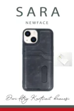 Uray store Apple iPhone 15 Sara Kartvizitli Deri Kılıf - Lacivert - Görsel 3