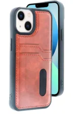 Uray store Apple iPhone 15 Sara Kartvizitli Deri Kılıf - Taba