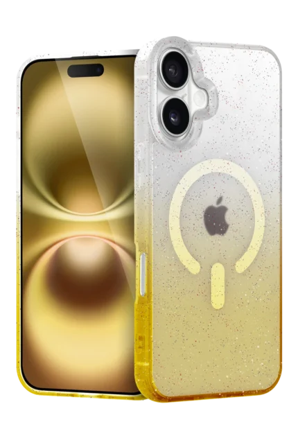 Uray store Apple iPhone 16 Pummel Shiny Magsafe Kapak - Gold