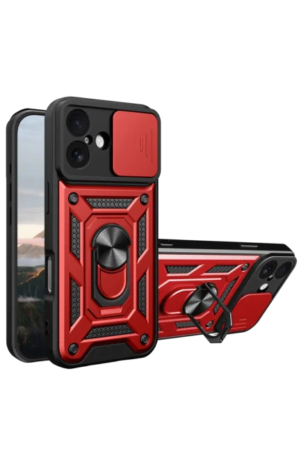 Uray store Apple iPhone 17 Pars Lens Yüzüklü Silikon - Kırmızı