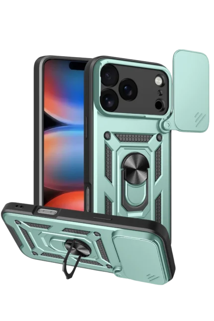 Uray store Apple iPhone 17 Pro Pars Lens Yüzüklü Silikon - Yeşil