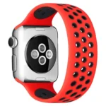 Uray store Apple Watch 42mm Ayarlı Delikli Silikon Kordon - Kırmızı-Siyah