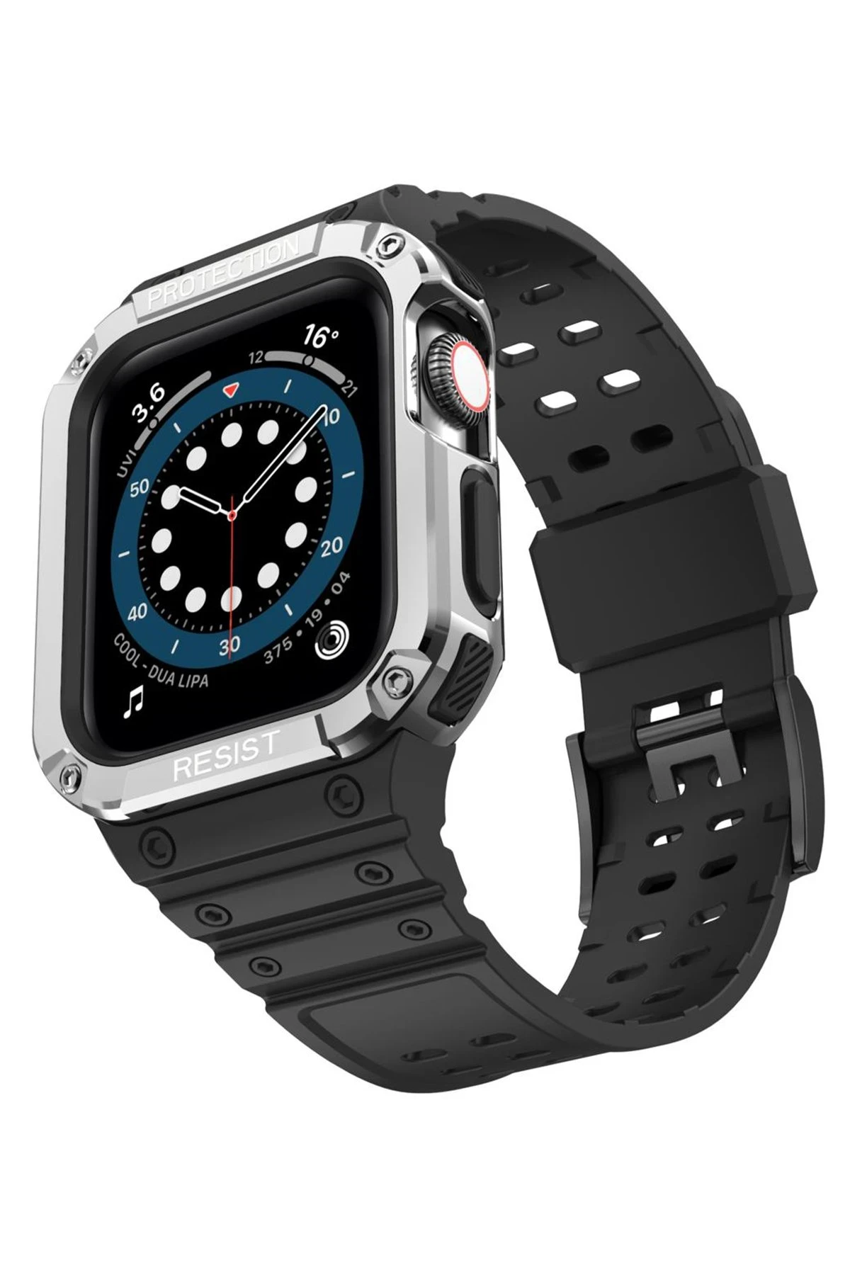 newface-apple-watch-42mm-kr401-silikon-kordon-siyah-gumus-default Uray store Apple Watch 42mm KR401 Silikon Kordon - Siyah-Gümüş - Görsel 1