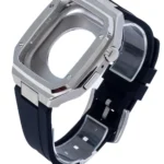 Uray store Apple Watch 44mm KR402 Metal Kasa Silikon Kordon - Gümüş