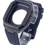 Uray store Apple Watch 44mm KR402 Metal Kasa Silikon Kordon - Siyah