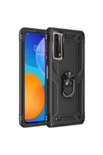 Uray store Huawei P Smart 2021 Kılıf Sofya Yüzüklü Silikon Kapak - Siyah