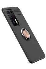 Uray store Huawei P40 Kılıf Range Yüzüklü Silikon - Siyah-Gold - Görsel 2