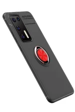 Uray store Huawei P40 Kılıf Range Yüzüklü Silikon - Siyah-Kırmızı - Görsel 2