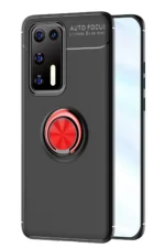 Uray store Huawei P40 Kılıf Range Yüzüklü Silikon - Siyah-Kırmızı