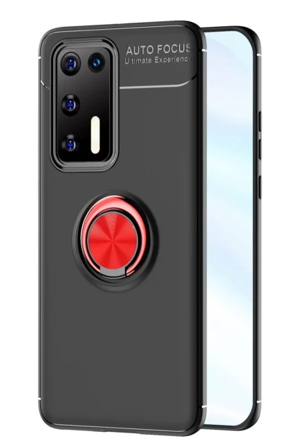 Uray store Huawei P40 Kılıf Range Yüzüklü Silikon - Siyah-Kırmızı