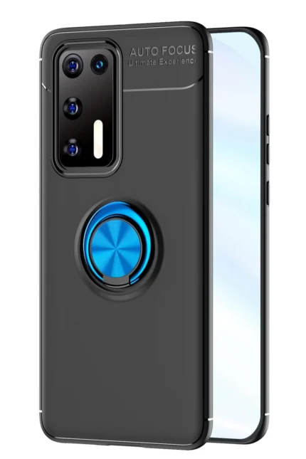 Uray store Huawei P40 Kılıf Range Yüzüklü Silikon - Siyah-Mavi