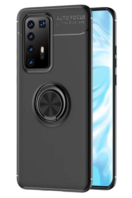 Uray store Huawei P40 Pro Kılıf Range Yüzüklü Silikon - Siyah