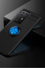 Uray store Huawei P40 Pro Kılıf Range Yüzüklü Silikon - Siyah-Mavi - Görsel 3