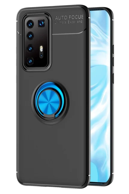 Uray store Huawei P40 Pro Kılıf Range Yüzüklü Silikon - Siyah-Mavi