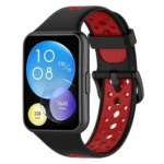 Uray store Huawei Watch Fit 2 Spor Delikli Kordon - Siyah-Kırmızı