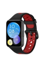 Uray store Huawei Watch Fit 2 Spor Delikli Kordon - Siyah-Kırmızı