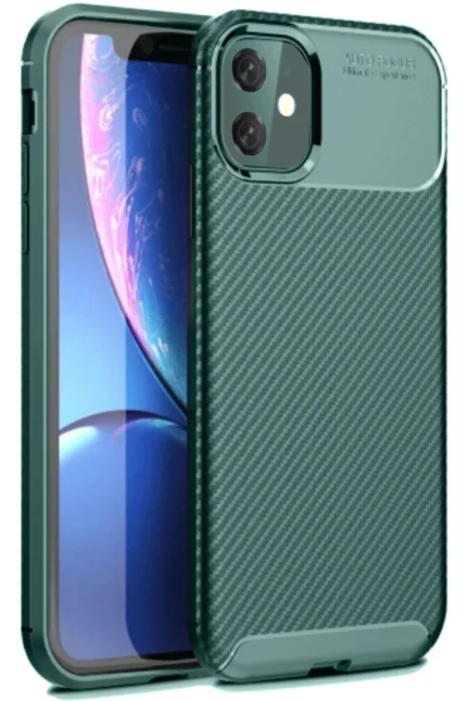 Uray store Apple iPhone 11 Kılıf Auto Focus Karbon Kapak - Koyu Yeşil