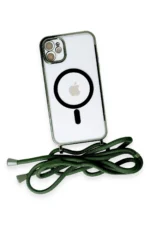 Uray store Apple iPhone 11 Kılıf Divo Lazer Askılı Magsafe Kapak - Koyu Yeşil - Görsel 4