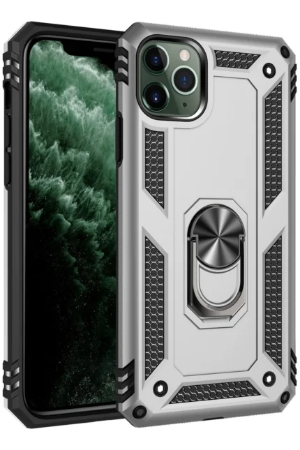 Uray store Apple iPhone 11 Pro Kılıf Sofya Yüzüklü Silikon Kapak - Gümüş