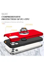 Uray store Apple iPhone 11 Pro Max Kılıf Elit Yüzüklü Kapak - Kırmızı - Görsel 2
