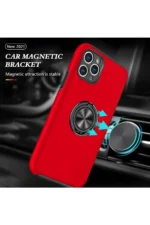 Uray store Apple iPhone 11 Pro Max Kılıf Elit Yüzüklü Kapak - Kırmızı - Görsel 5