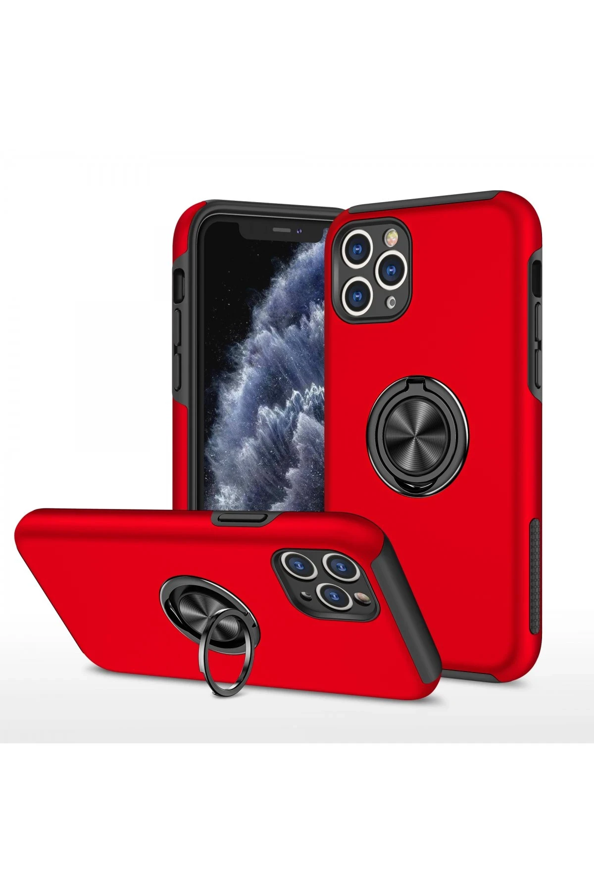newface-iphone-11-pro-max-kilif-elit-yuzuklu-kapak-kirmizi-default Uray store Apple iPhone 11 Pro Max Kılıf Elit Yüzüklü Kapak - Kırmızı - Görsel 1