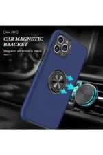 Uray store Apple iPhone 11 Pro Max Kılıf Elit Yüzüklü Kapak - Lacivert - Görsel 5